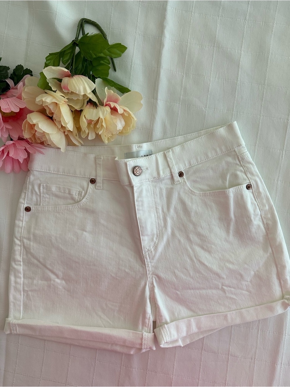 LOFT White Roll-Hem Denim Shorts